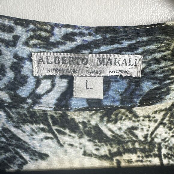 ALBERTO MAKALI Blue Green Floral Print Beaded Lace Up V-Neck Size L Sheer Sleeve - Picture 4 of 11